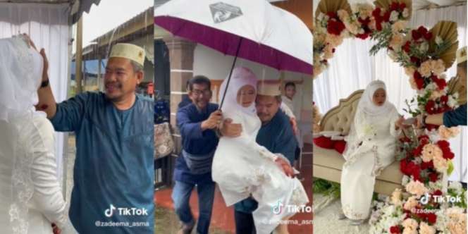 Momen Haru Ayah Gendong Anak Perempuannya yang Menikah, Terjang Hujan dan Banjir Agar Gaun Pengantin Tak Basah