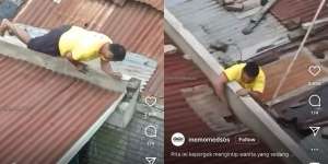 Viral Video Bapak-bapak Kepergok Ngintip dari Atap Rumah, Diteriakin Langsung Ngibrit Turun