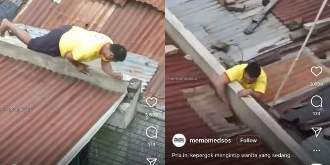 Viral Video Bapak-bapak Kepergok Ngintip dari Atap Rumah, Diteriakin Langsung Ngibrit Turun