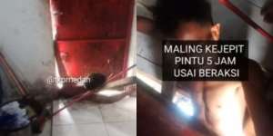 Kena Batunya! Maling 5 Jam Terjepit Pintu Besi, Cuma Bisa Pasrah Ketahuan Pemilik Rumah