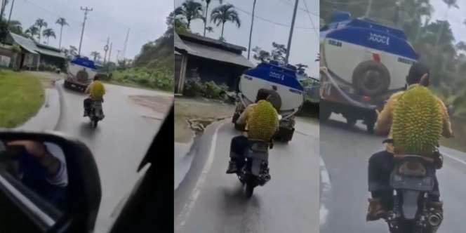 Viral! Pengendara Motor Ini Bonceng Buah Durian Raksasa, Ukurannya di Luar Nalar Dikira Bawa Tas Bentuk Durian
