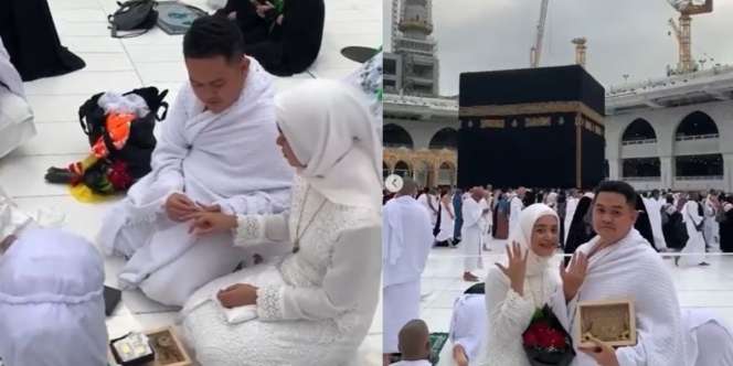 Viral Pasangan Ijab Kabul di Depan Kabah, Momen Pamer Cincin Bikin Iri