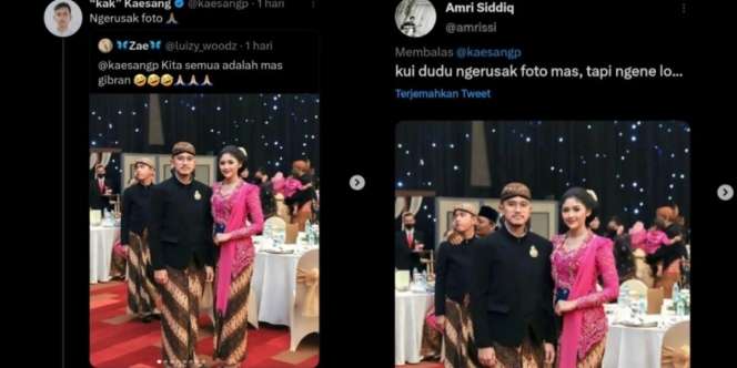 Momen Kocak Warganet Edit Foto Gibran di Belakang Kaesang dan Erina Gudono