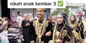 Viral Pernikahan Wanita Kembar 3, Iring-Iringan Bak Nikah Massal, Suami Auto Susah Bedain!
