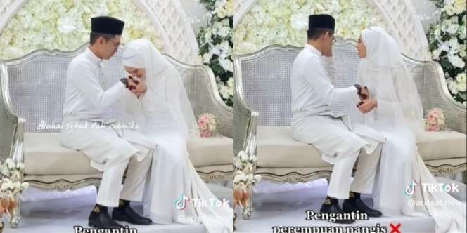 Momen Haru Pengantin Pria Nangis Saat Istrinya Cium Tangan, Ekspresinya Tulus Banget