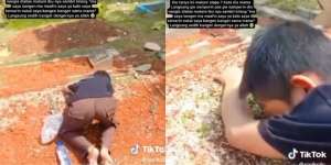 Momen Pilu Bocah Nangis Sendirian di Makam Ibu Sambil Sujud dan Minta Maaf: Ma Saya Kangen Banget