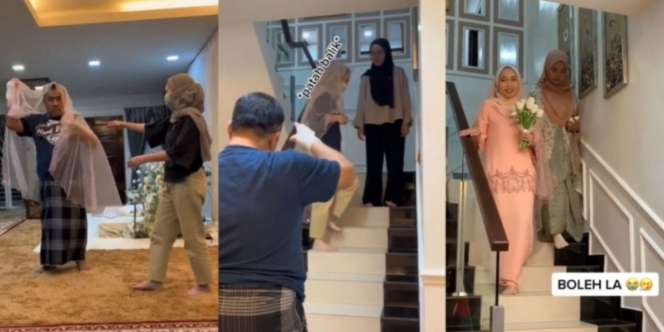 Bikin Iri! Putrinya Grogi Jelang Tunangan, Ayah Ajak Gladi Resik, Pakai Veil hingga Ajari Cara Jalan