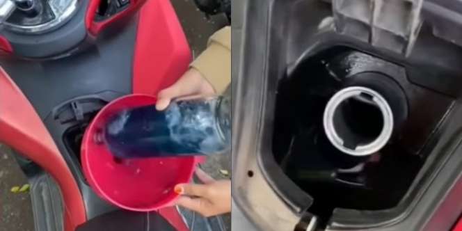 Tuang Bensin Eceran Sendiri, Aksi Pemotor Wanita Dikerjai Corong Ini Bikin Warganet Ngakak