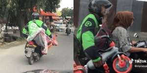 Bikin Ngakak, Driver Ojol Tenteng Sepeda Dibonceng Emak-Emak, Mukanya Pasrah Dapat Penumpang Ras Terkuat di Bumi
