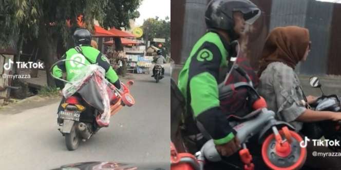 Bikin Ngakak, Driver Ojol Tenteng Sepeda Dibonceng Emak-Emak, Mukanya Pasrah Dapat Penumpang Ras Terkuat di Bumi