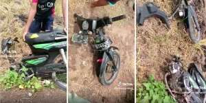 Apes! Diduga Gara-gara Gas Nyangkut, Motor Lawas Patah Jadi Dua Saat Dievakuasi di Dekat Sawah