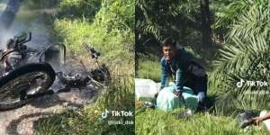 Momen Haru Kurir Berhasil Selamatkan Paket Padahal Motornya Hangus Terbakar