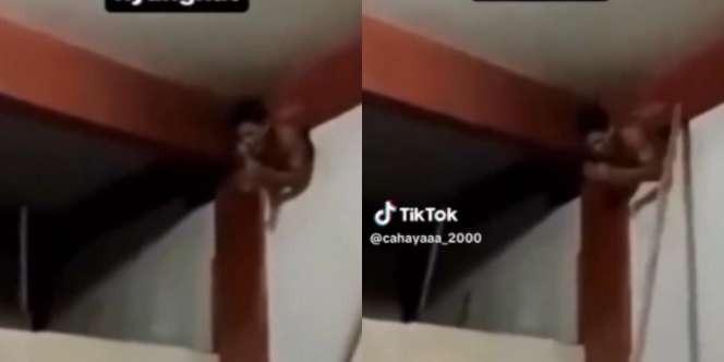 Maling Kena Batunya, Tersangkut di Ventilasi Tak Bisa Lepas, hanya Bisa Pasrah Dipentungi Warga dari Bawah