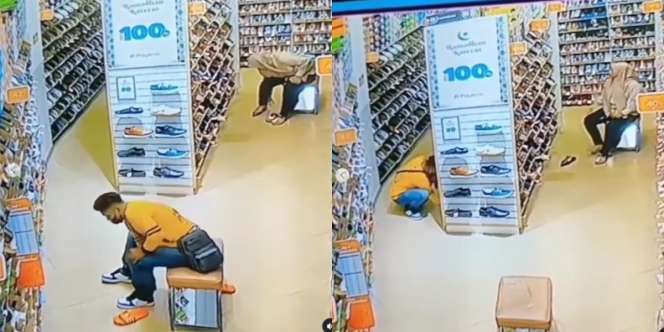 Rekaman CCTV Pria Tukar Sandal Butut dengan Sepatu Baru di Mall Pekanbaru