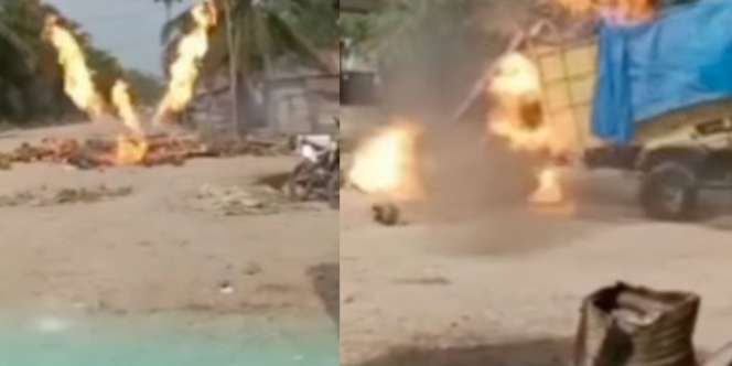 Aksi Sopir Nekat Kemudikan Truk LPG yang Terbakar, Tuai Pujian