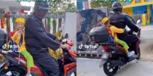 Ngakak! Sekolahnya Cuma di Seberang Jalan, Anak TK Ini Tiap Pagi Minta Diantar Naik Motor oleh Ayahnya, Biar Seperti Teman-temannya