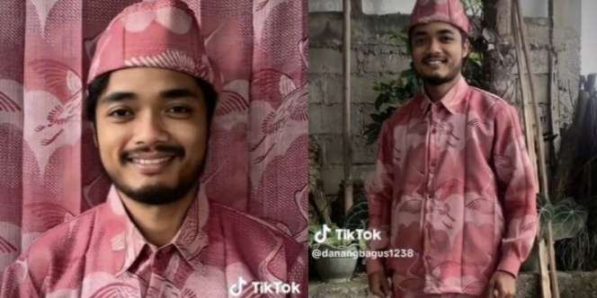 Ngakak! Pria Ini Buat Baju Lebaran Pakai Kain Gorden Motif Bangau Merah Khas Rumah Nenek, Kalau Nempel Jadi Penyamaran yang Sempurna