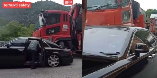 Momen Mobil Rolls Royce Rp18 Miliar Tak Penyok Meski Dihantam Truk dari Depan dan Belakang
