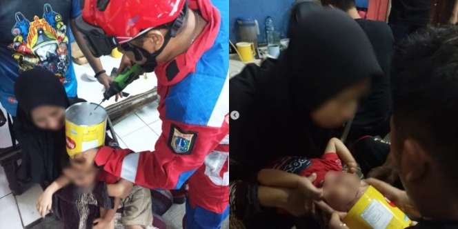 Viral Kaleng Biskuit Lebaran Nyangkut di Kepala Bocah Sampai Damkar Turun Tangan, Mau Ngakak tapi Nggak Tega
