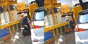 Detik-Detik Insiden Dua Emak-Emak dan Seorang Bocah Terjun ke Laut Bersama Motornya