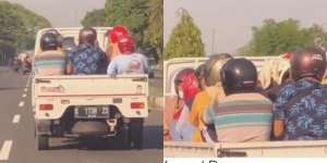 Ada-Ada Aja! Aksi Warga Naik Mobil Bak Terbuka Kompak Pakai Helm Berasa Jadi Pembalap F1, Bikin Geleng Kepala