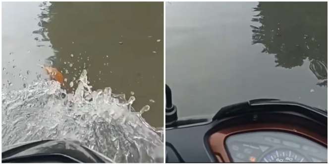 Momen Motor Jadul Terobos Banjir, Pengendara Lain Cuma Bisa Melongo: Mau Heran Tapi Ini Supra