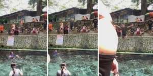Niatnya Bikin Video Estetik Lompat Indah di Pemandian Alam, eh Malah Kena Sensor Perut Buncit Bapak-Bapak yang Lewat depan Kamera