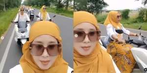 Aksi Emak-Emak Gaya Elit Helm Sulit Konvoi Motor, Kaum Safety Riding Tak Tahan Berkomentar
