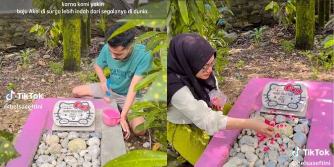 Viral Orangtua Cat Kuburan Anak dengan Warna Pink dan Hiasan Hello Kitty: hanya Ini yang Bisa Kami Percantik
