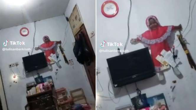 Ngeri! Penampakan Bocah Cilik Nempel di Dinding Sambil Pegang Mandau, Pas Didekati Ternyata...