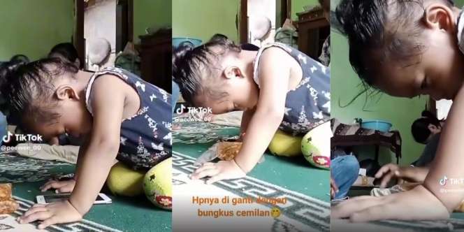 Ngakak tapi Kasihan! Bocah Diduga Kecanduan Main HP sampai Ketiduran, Saat Ponselnya Diganti Camilan Malah Di-scroll Seperti Layar