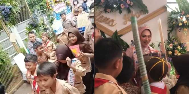 Viral Momen Guru SD Nikah, Pasukan Muridnya Kondangan Bawa Perabot