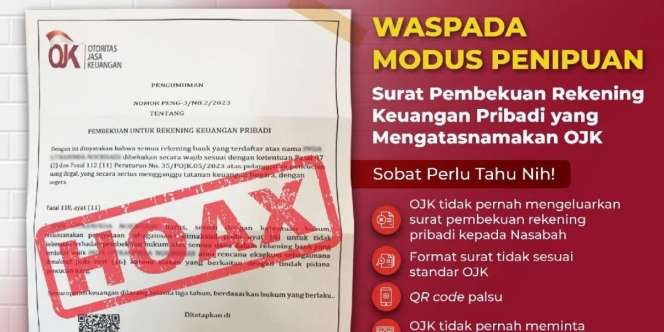 Waspada, Ada Modus Penipuan Pembekuan Rekening Atas Nama OJK