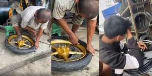 Pemuda Ketar-ketir Lihat Cara Kerja Tukang Tambal Ban Pinggir Jalan Ganti Velg Motor: 'Auto Lecet-lecet'