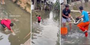 Viral Penangkapan Ular Piton di Kali Tebet, Warga Histeris dan Netizen Gemas dengan Suara Komentator: 'Bacot Doang Bantu Kaga'