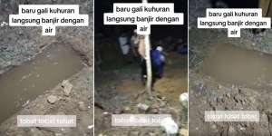 Video Kuburan Baru Digali Tiba-Tiba Menyembur Air Dikaitkan dengan Azab, Netizen: 'Ada Pipa Air yang Kena Cangkul'