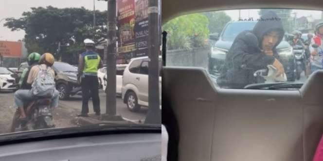 Momen Pengendara Motor Enggak Pakai Helm, Panik Ngumpet di Belakang Mobil Takut Ketahuan Polisi, Ekspresinya Bikin Ngakak