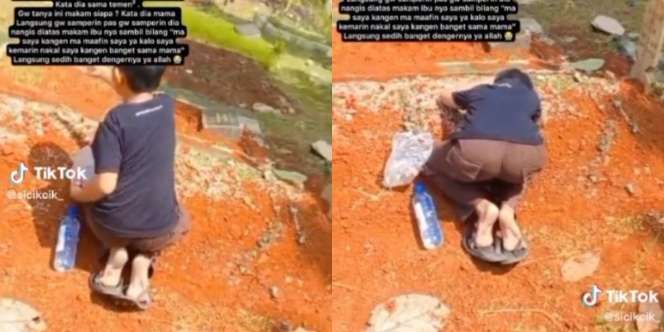 Jongkok dan Peluk Tanah Makam yang Masih Merah, Ucapan Bocah Ziarah di Pusara Ibu Ini Bikin Nangis