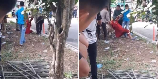 Aksi Meresahkan Emak-Emak Ingin Nonton Balap Motor dari Jarak Sangat Dekat, Sampai Digotong Paksa Pak Polisi dan Warga