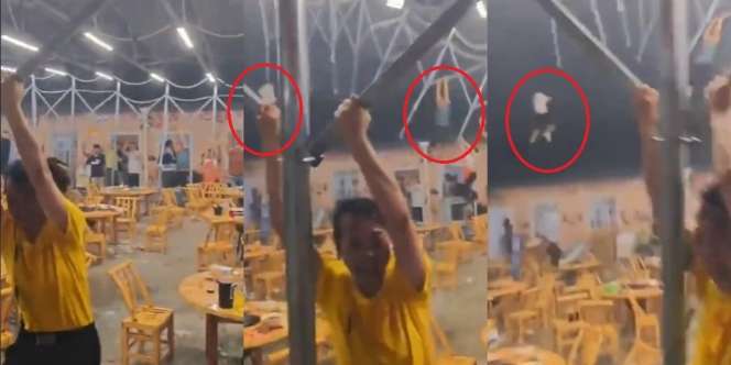 Video Detik-Detik Atap Restoran Terbang Tertiup Angin, Beberapa Orang Ikut Terbawa dan Terjatuh sampai Patah Tulang