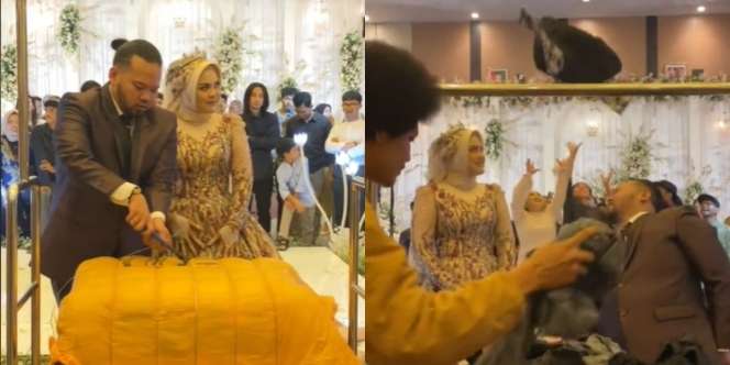 Pengantin Bagi-Bbagi Baju Bekas Saat Resepsi, Tamu Histeris Rebutan