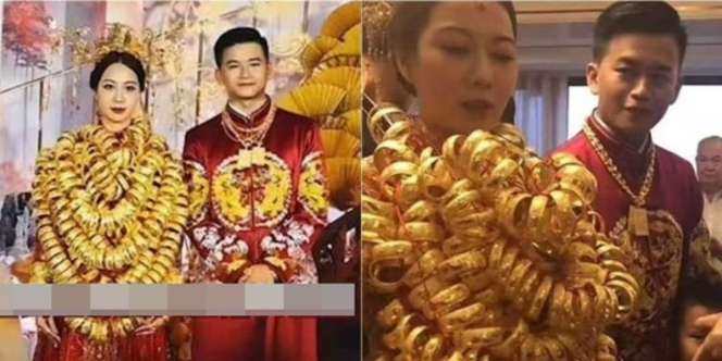 Viral Pengantin Cantik Pamer Pakai 60 Gelang Emas di Sekujur Badan hingga Tutupi Dada