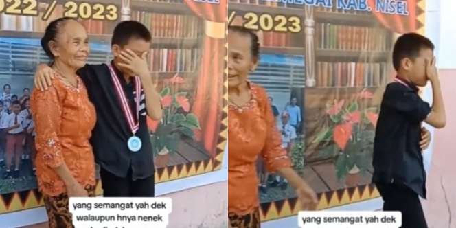 Momen Haru Murid SD hanya Didampingi Nenek Saat Perpisahan Sekolah karena Orangtua Tak Datang, Langsung Nangis Saat Foto