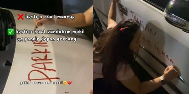 Terlanjur Kesal, Wanita Ini Rela Habiskan Lipstik Buat Coret-Coret Body Mobil Parkir Sembarangan