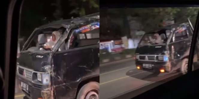 Viral Emak-Emak Bermukena Ngebut Naik Pikap Penyok di Malam Hari