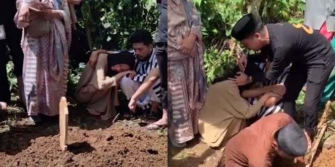 Momen Pilu Pasangan Suami Istri Menangis, Tak Sanggup Melihat Liang Lahat Anaknya yang Meninggal Dunia