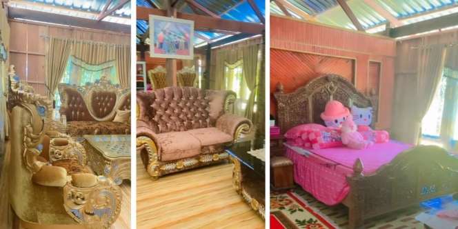 Penampakan Interior Rumah Kayu Beratap Seng Bikin Melongo, Furniturnya Mewah Lapis 'Emas'