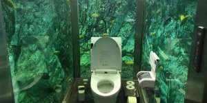Serasa di Bikini Bottom, Toilet Kafe Ini Ada di Dalam Akuarium