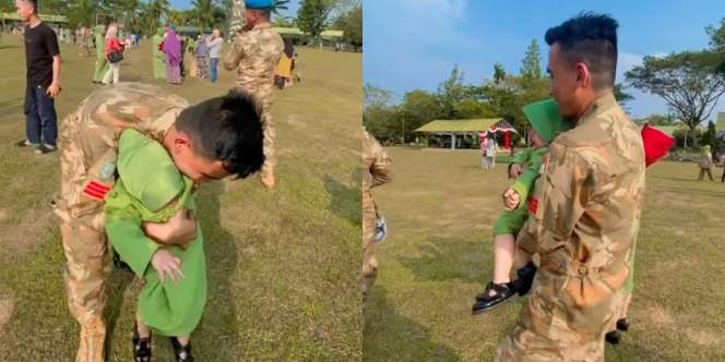 Lama Ditinggal Dinas Sang Ayah, Putri TNI ini Menangis Histeris Sampai Tak Mau Digendong