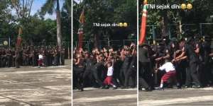 Viral Video Bocah SD Tiba-Tiba Masuk Barisan dan Ikut Yel-Yel Bareng Prajurit TNI, Netizen: Tentara Sejak Dini
